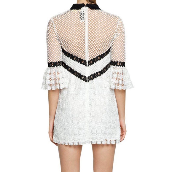 Bell Sleeve Tie Collar Lace Mini Dress - Picture 2 of 5